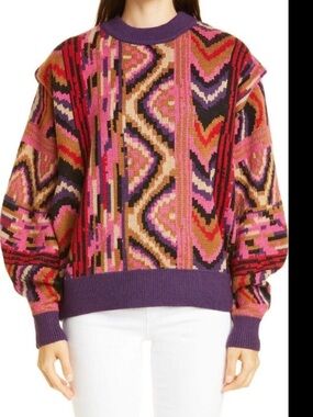 NWOT FARM Rio Red Patches Sweater XS